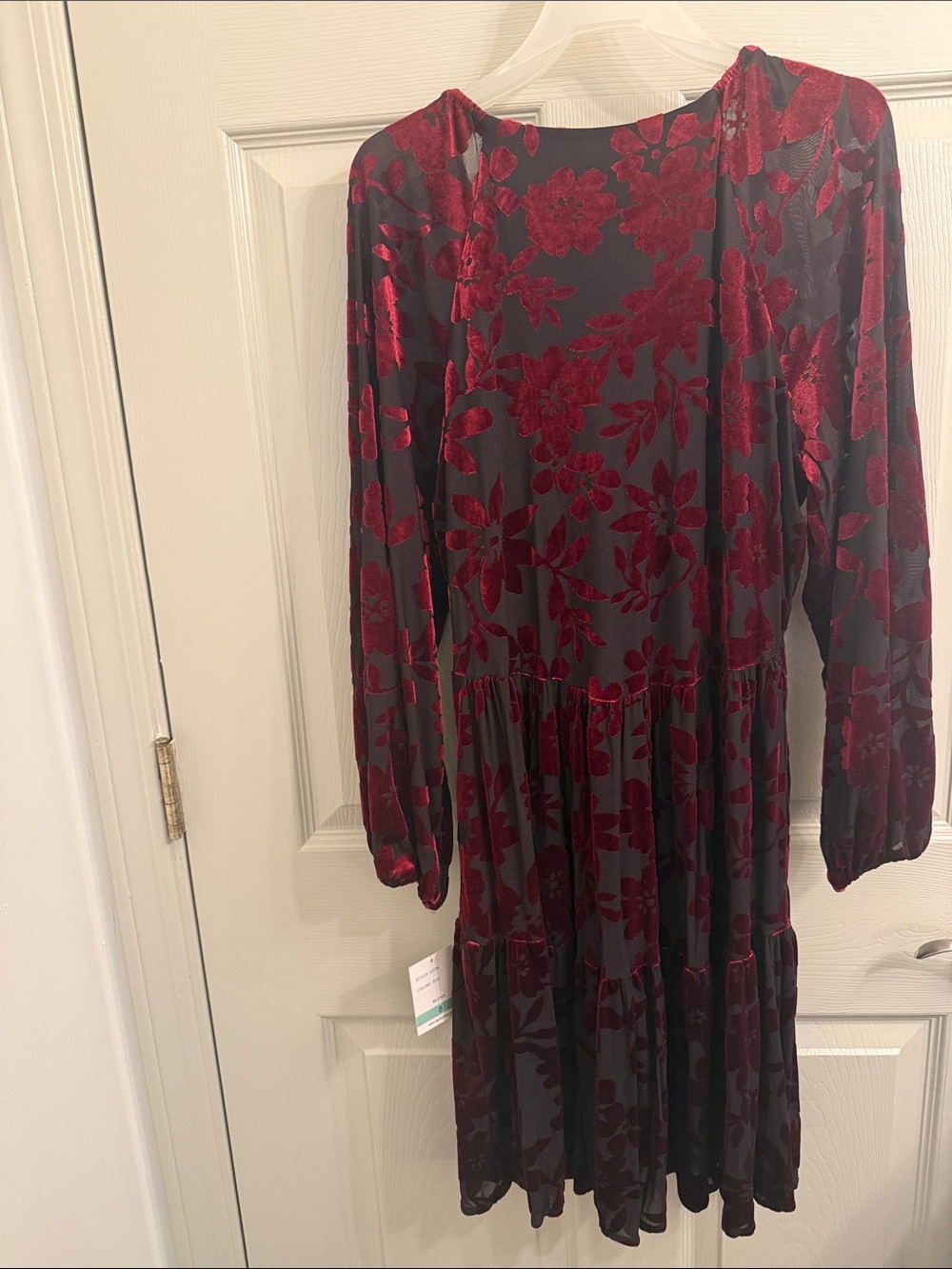Taylor & Sage Black Long-Sleeve Dress with Red Floral Burnout - Picture 4 of 4